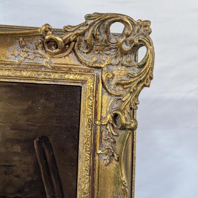 Framed Gold Leaf Oil On Canvas "Motherless Lamb"