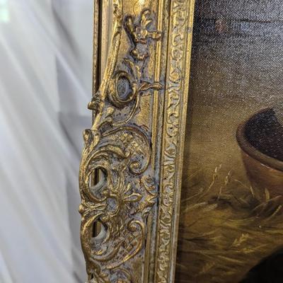Framed Gold Leaf Oil On Canvas "Motherless Lamb"