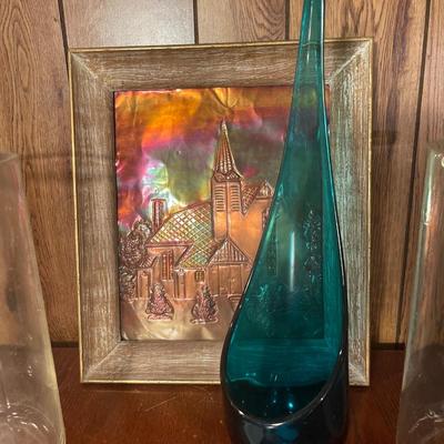 D82- Glass cylinders, vase, And wall art