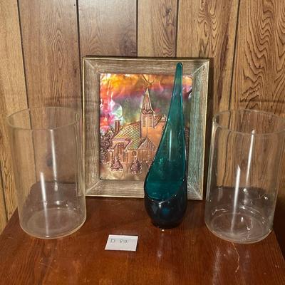 D82- Glass cylinders, vase, And wall art