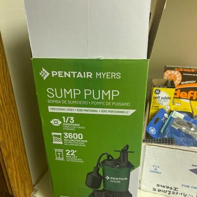 D91-sump pump and bulbs/basement items