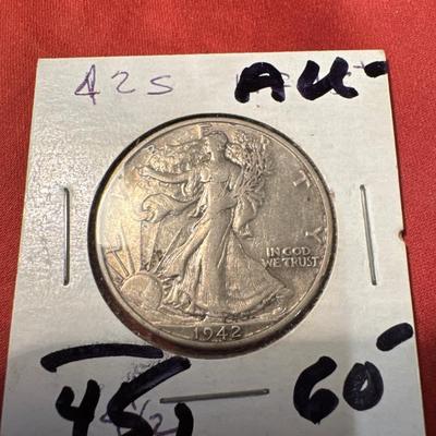 1942 S WALKING LIBERTY A U is coin .50c