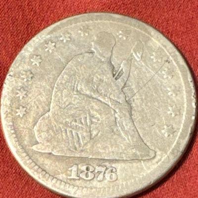 1876 P SEATED LIBERTY QUARTER VF US COIN C119
