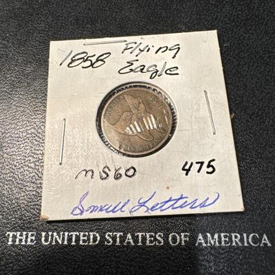 1858 FLYING EAGLE SMALL LETTERS MS 60 U S COIN 1c