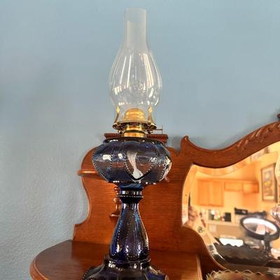 Colbalt Blue Glass Oil Lamp