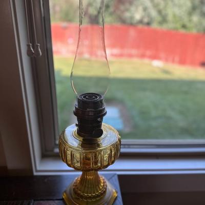 Amber Corinthian Glass Oil Lamp