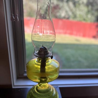 Mid-Century Oil Lamp w/ pretty milk floral top