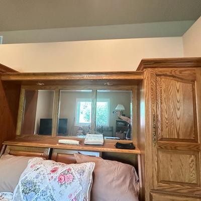 Queen-size Oak Bookcase Bed w/ Underbed Storage