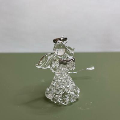 DANISH XMAS CRYSTAL GLASS HANGING ANGEL ORNAMENT WITH HALO AND HOLDING STAR