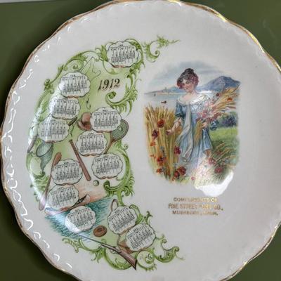 Antique 1912 Victorian Calendar Plate Pine Street Furn. Co., Muskegon,Mich.