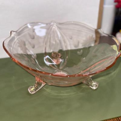 Pink Depression Glass 8" Bowl 3 Toed Jubilee Pattern Lancaster Glass Co. 1930's
