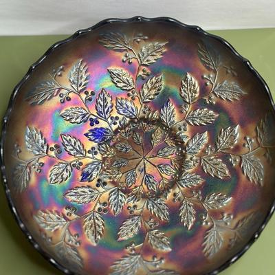 Fenton Carnival Glass Holly Bowl Vintage Designer Art Dish Gift