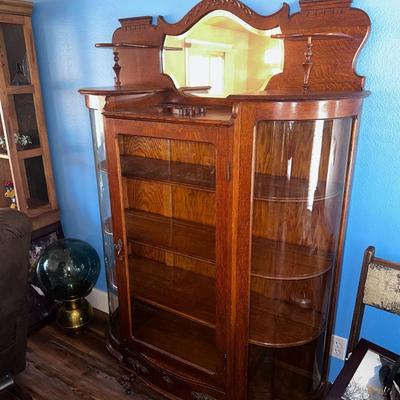 Antique Curved Glass China Hutch