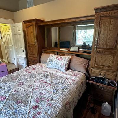 Oak bedroom headboard set with mattress