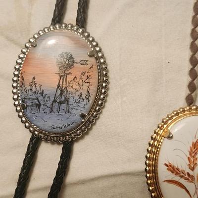 Vintage Bolo Ties, including Light Blue Cord, Clear Slide W/ Aqua Stones.