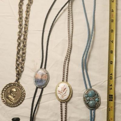 Vintage Bolo Ties, including Light Blue Cord, Clear Slide W/ Aqua Stones.