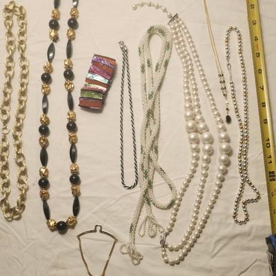 Jewelry lot including Some Vintage, Black and Gold Swag Necklace, Beaded Rope Necklace