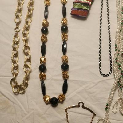 Jewelry lot including Some Vintage, Black and Gold Swag Necklace, Beaded Rope Necklace