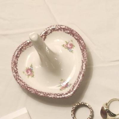 Jewelry lot including Some Vintage Jewelry , Heart Raspberry Ring Holder, Clip earrings