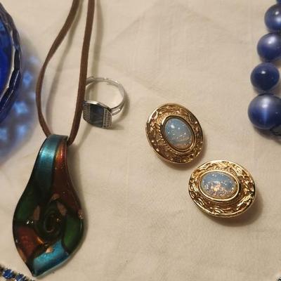 Jewelry lot including Some Vintage Blown Glass Water Drop,Royal Blue Rhinestone