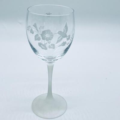 Pair Avon Hummingbird Crystal Etched Goblets