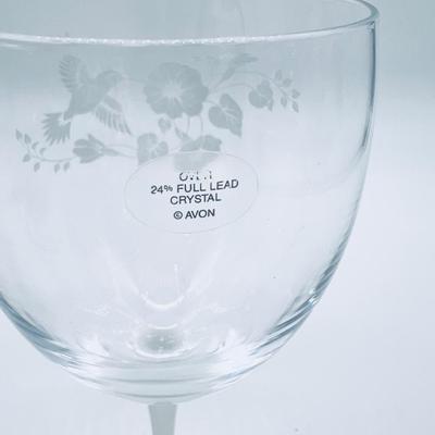 Pair Avon Hummingbird Crystal Etched Goblets