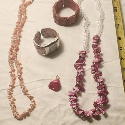 Jewelry lot including Some Vintage Jewelry, Pink Seashell Cluster Bead Necklace