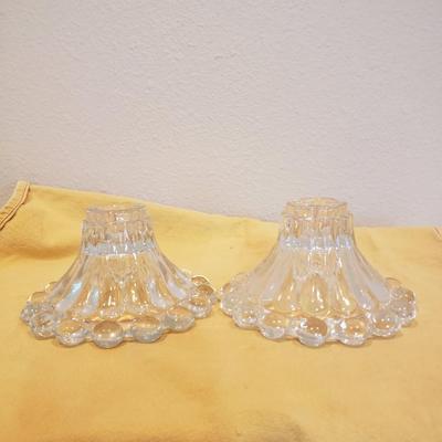 Vintage Glass Candlesticks & Plate