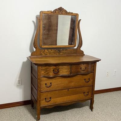 Solid Oak Mirrored Dresser