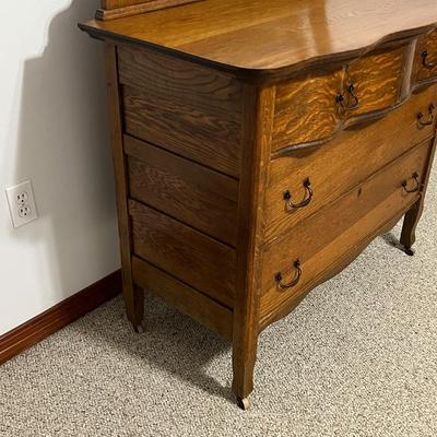Solid Oak Mirrored Dresser