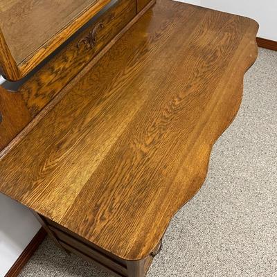 Solid Oak Mirrored Dresser