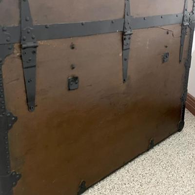 Vtg. Wood & Metal Flat Top Trunk