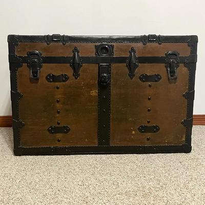 Vtg. Wood & Metal Flat Top Trunk