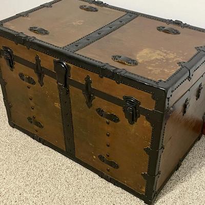 Vtg. Wood & Metal Flat Top Trunk