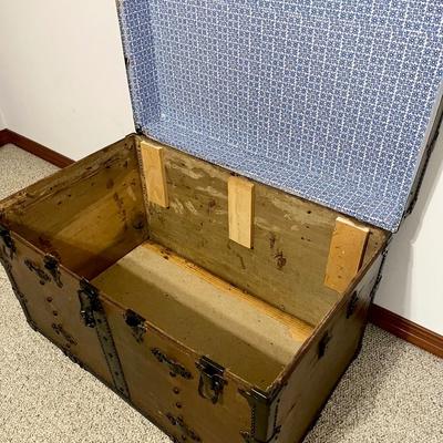 Vtg. Wood & Metal Flat Top Trunk