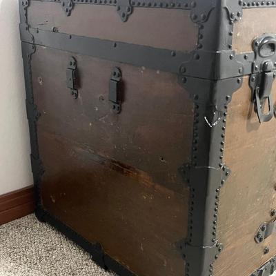 Vtg. Wood & Metal Flat Top Trunk