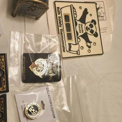 Vintage Lapel Pins Lot with Souvenir Enamel Pinbacks Brooch & Kansas pocket watch