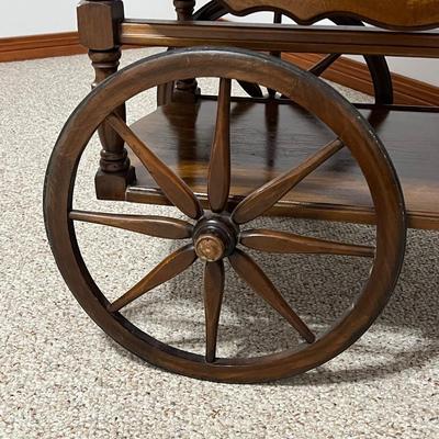 Vtg Solid Wood Tea Cart