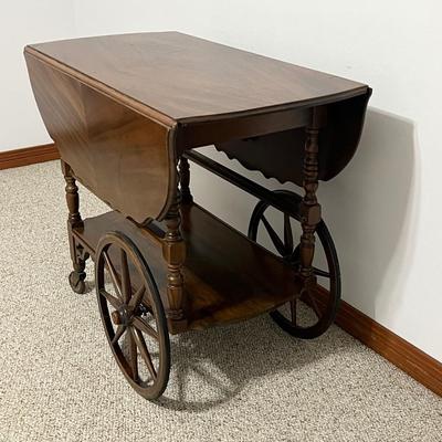 Vtg Solid Wood Tea Cart