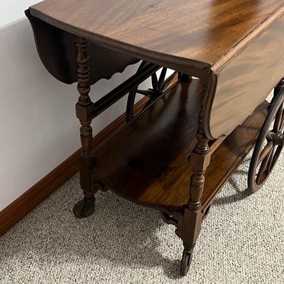 Vtg Solid Wood Tea Cart