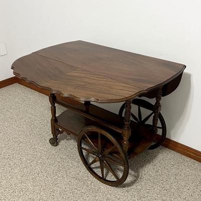 Vtg Solid Wood Tea Cart