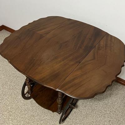 Vtg Solid Wood Tea Cart