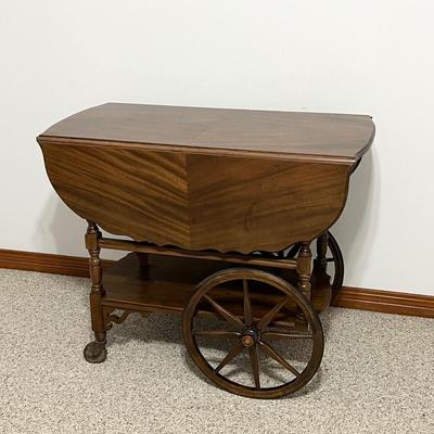 Vtg Solid Wood Tea Cart