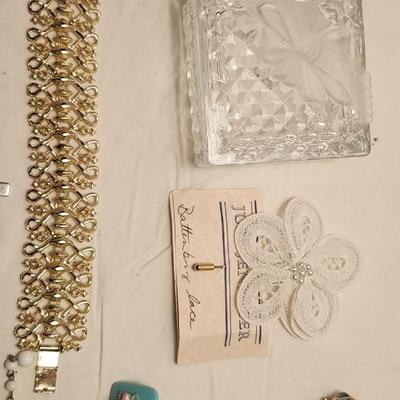Jewelry lot including Some Vintage Jewelry including studio nova crystal trinket box