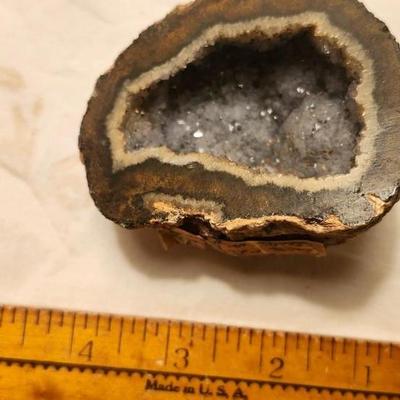 Agate Quartz Crystal Geode and Slice VINTAGE SILVER PLATED Crumb Catcher With Attached Brush,
