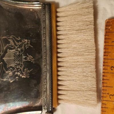 Agate Quartz Crystal Geode and Slice VINTAGE SILVER PLATED Crumb Catcher With Attached Brush,