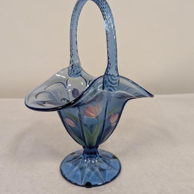 Hand Painted Fenton Twilight Tulips Basket