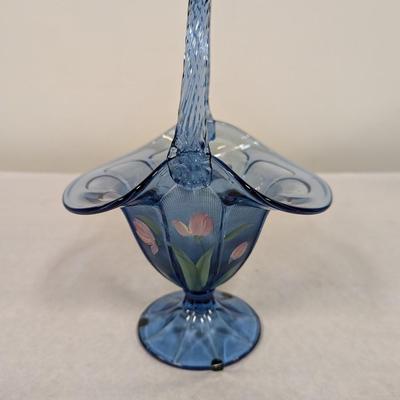 Hand Painted Fenton Twilight Tulips Basket
