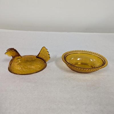 Vintage Amber Indiana Glass 7" Nesting Hen