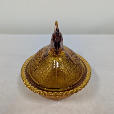 Vintage Amber Indiana Glass 7" Nesting Hen